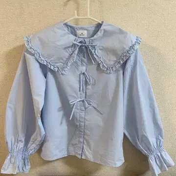 새상품급 merry jenny 스카이블루 프릴 옷깃 블라우스 긴팔