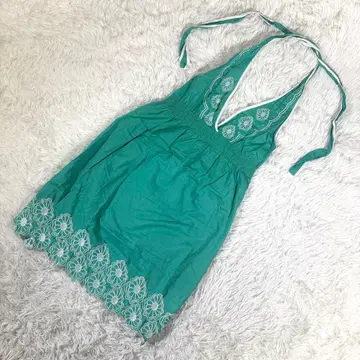 나노 유니버스 [ F ] 자수 원피스 무릎 기장 홀터넥 그린 계열 코튼