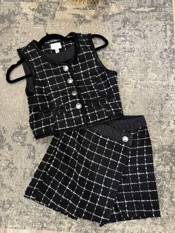 H&M 블랙 앤 화이트 체크 무늬 트위드 셋업