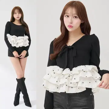 다리치 다리치 볼륨 플레어 니트 튜닉 블랙