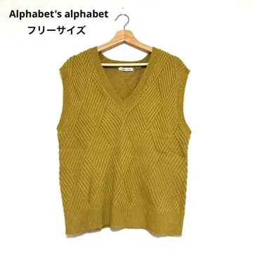 새상품급 택 포함 새상품 머스타드 V넥 니트 베스트 슬리브리스 F 사이즈