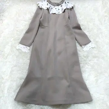 셀포드 머메이드 원피스 레이스 옷깃 플레어 모카 베이지 36