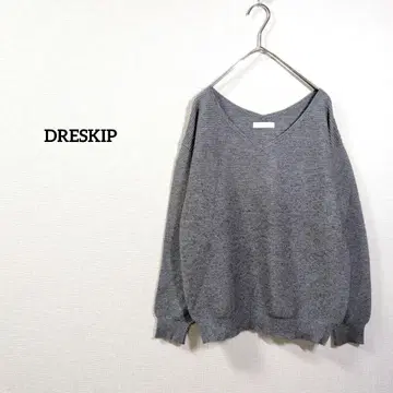DRESKIP 니트 스웨터 리브 니트 그레이 V넥 M 가을/겨울