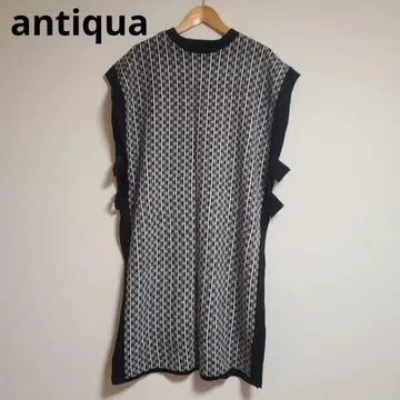 antiqua 안티카 자카드 무늬 롱 니트 베스트 레이어드
