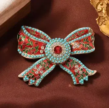 이탈리아 구매 리본형 브로치 빨간색과 녹색 장식