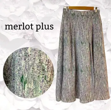 [멜로플러스] 플레어 스커트 롱 [F] 퍼플 계열 올 패턴 허리밴딩