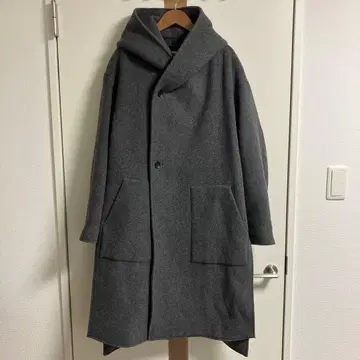 HARE 후드 부착 그레이 울 코트 S