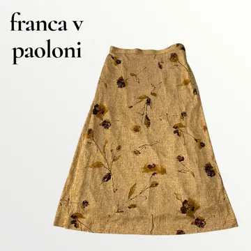 프란카 V 파올로니 롱 스커트 플레어 베이지 꽃무늬 L 이탈리아제