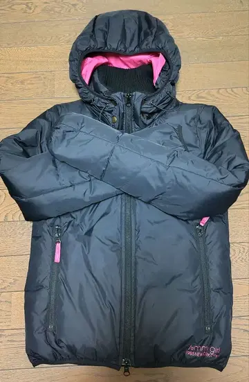 타미걸 다운 자켓 후드 부착 블랙/핑크