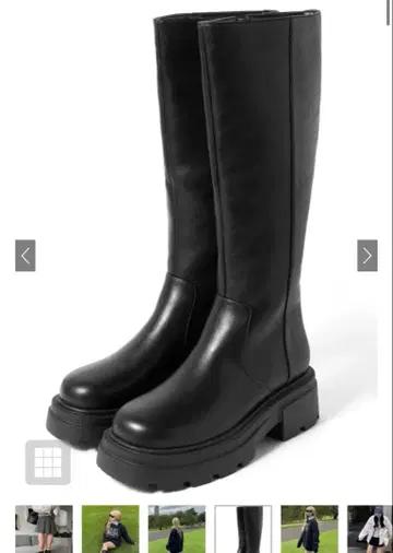 트랙 밑창 가죽 롱 부츠[zr993] 24.0cm