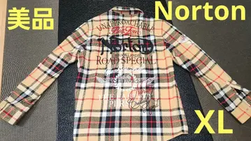 새상품급 Norton 백 자수 체크 무늬 코튼 플란넬 셔츠 XL 노튼