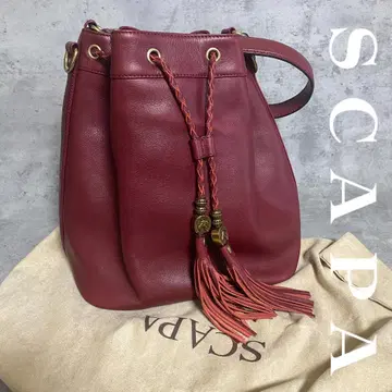 레어 새상품급 SCAPA 스캐파 천연 가죽 복조리 숄더백 태슬 빨간색