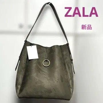 [ ZALA ] 원 숄더 인조 가죽 카키 브라운 스웨이드 금