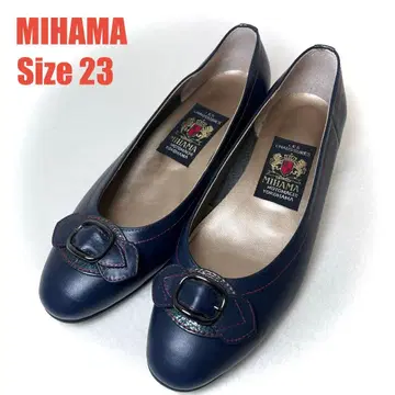 미사용급 MIHAMA 네이비 리본 포함 플랫슈즈 펌프스