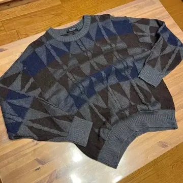 Key Luck 울 100% 일본제 니트 스웨터 남성용 기하학 케이블