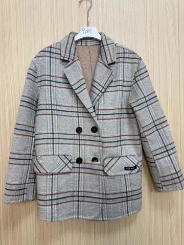 체크 무늬 더블 브레스트 코트