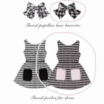 lumignon 원피스 리본 머리핀 핑크 트위드 세트