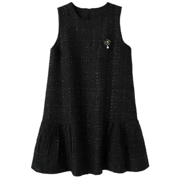 점프수트 블랙 블랙 원피스 트위드