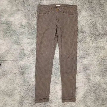 엘르 여성용 스키니 팬츠 S 베이지 체크 무늬 하운드투스