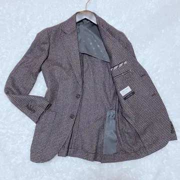 별주 ORIHICA 브라운 체크 무늬 테일러드 자켓 REDA 원단 S