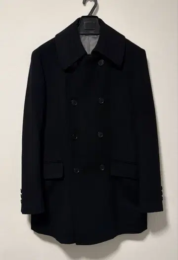 블랙 울 피코트 더블 브레스트