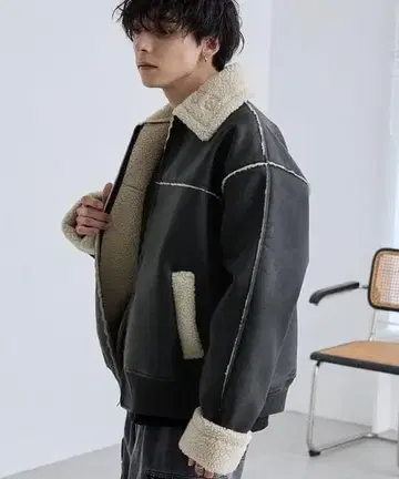 MONO-MART 오버 사이즈 보아 안감 페이크 무스탕 자켓 블랙 M