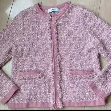 ANAYI 니트 가디건 트위드 라메 핑크 사이즈 36