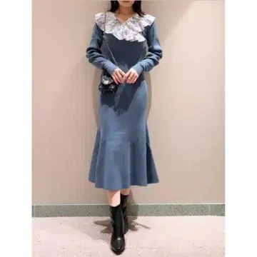 SNIDEL 쉬폰 플리츠 카라 니트 원피스