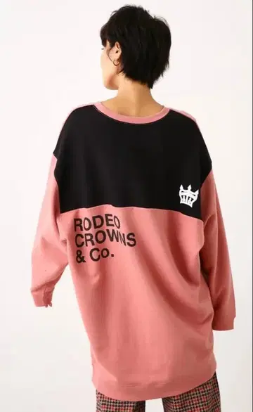 로데오 크라운 [ F ] 바이컬러 맨투맨 원피스 코튼 드롭 숄더