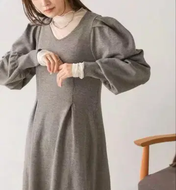 그레이 니트 롱 원피스 긴팔 M