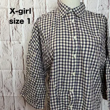 X-girl 엑스걸 체크 무늬 긴팔 셔츠 로고 자수 면 새상품급