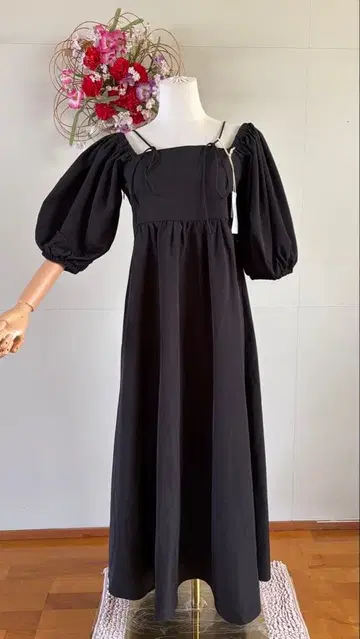 블랙 오프숄더 롱 원피스