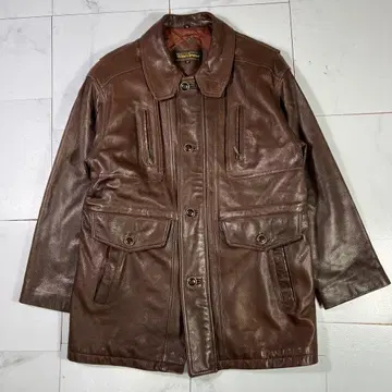 윈드 아머 다크 브라운 가죽 코트 S