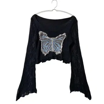 버터플라이 메쉬 니트 스웨터 숏 기장 그런지 고딕 y2k