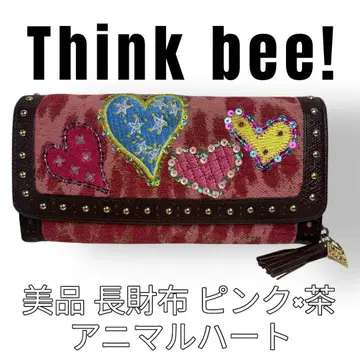 Think Bee 싱크비 장지갑 애니멀 하트 하트 무늬 핑크 브라운