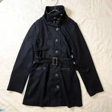 [ 리젝시 ] 코트 스탠드 카라 여성용 아우터 미들 기장 벨트 블랙