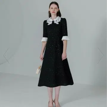 LEJA-꽃무늬 레이스 칼라스팽글 A라인 원피스 드레스 결혼식 여성용