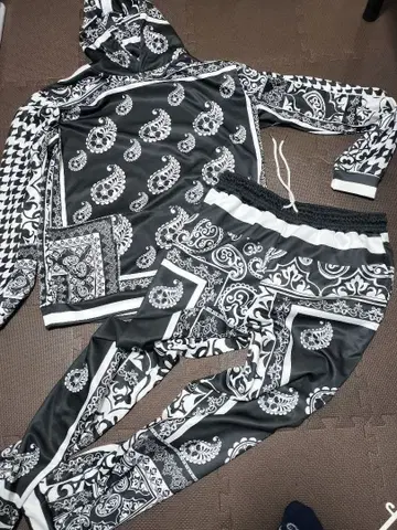 반다나 패턴 후드티와 팬츠 세트 상, 하 세트