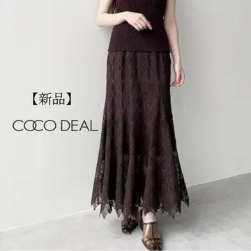 새상품 COCO DEAL 코코딜 기하학 레이스 머메이드 스커트 브라운