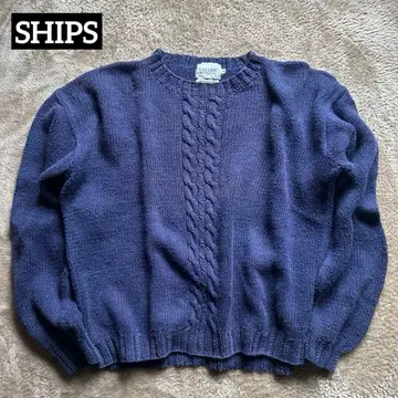 SHIPS 네이비 케이블 짜임 크루넥 코튼 니트 린넨