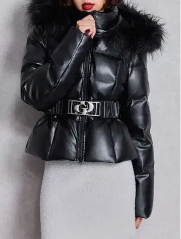 [ GYDA ] GD 벨트 인조 가죽 숏 다운 코트