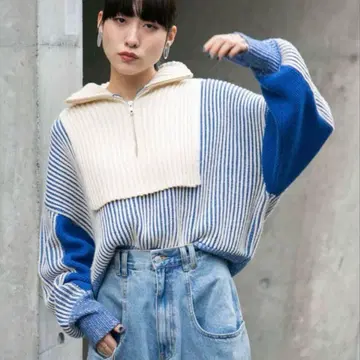 KBF 레이어드 하프 ZIP 니트