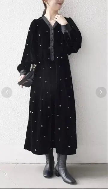 SHIPS any: 폴리에스테르 벨로아 자수 턱 플레어 원피스 블랙