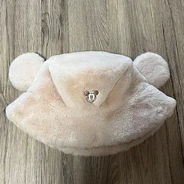 디즈니 모자 버킷햇 베이지 미키 복슬복슬 퍼 58cm