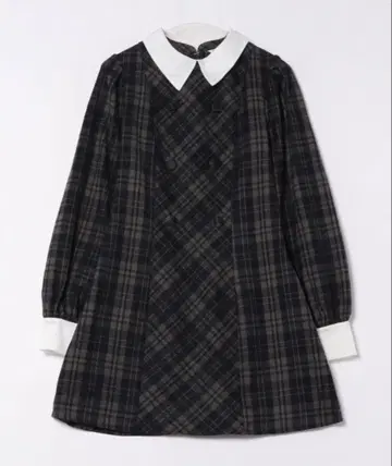 아프레 주르 apres jour 체크 퍼프 슬리브 원피스 네이비