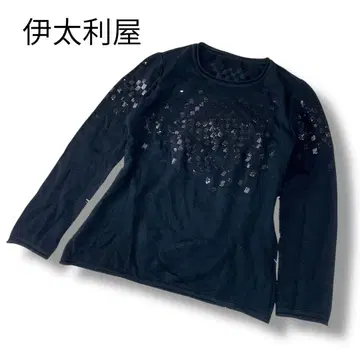 [새상품급] 이타리야 얇은 소재 스팽글 울 혼방 니트 화려한 블랙 계열