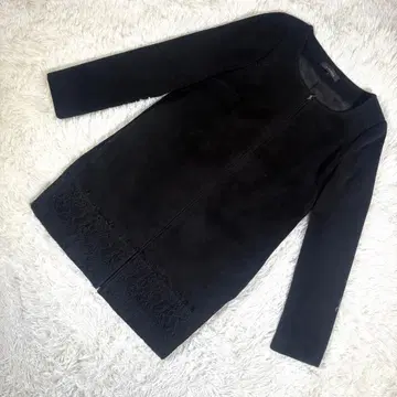 리엔다 [S] 프론트 지퍼 튜닉 긴팔 레이스 절개 블랙