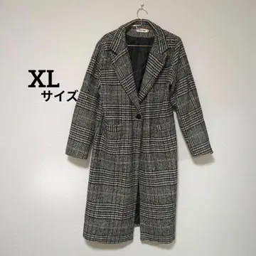 그레이 계열 체크 무늬 체스터 코트 아우터 롱