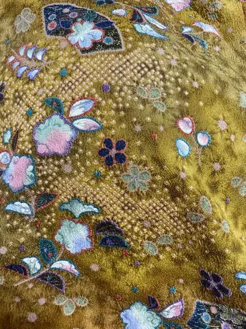 애호가를 위한 츠지 가 꽃무늬 크레이프 원단 겨자색