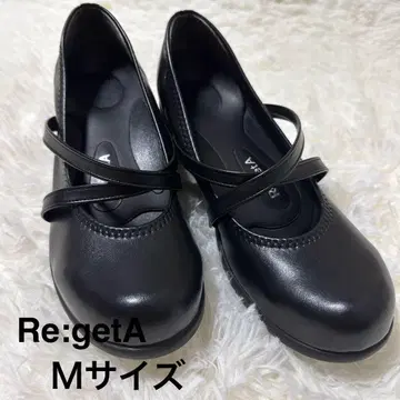 [ Re:getA ] 크로스 벨트 메리 제인 웨지솔 미사용급 블랙